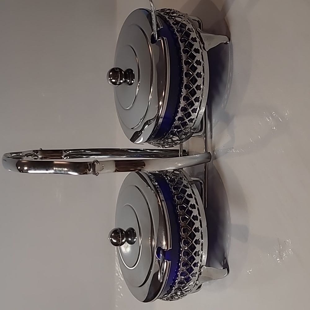 Vintage mayell chromium plate preserves set w/spoon made in England
